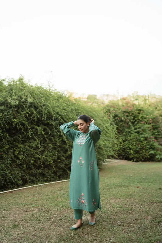 URGE-2PC DHANAK EMBROIDERED SHIRT WITH DHANAK EMBROIDERED SLEEVES-RP-3370