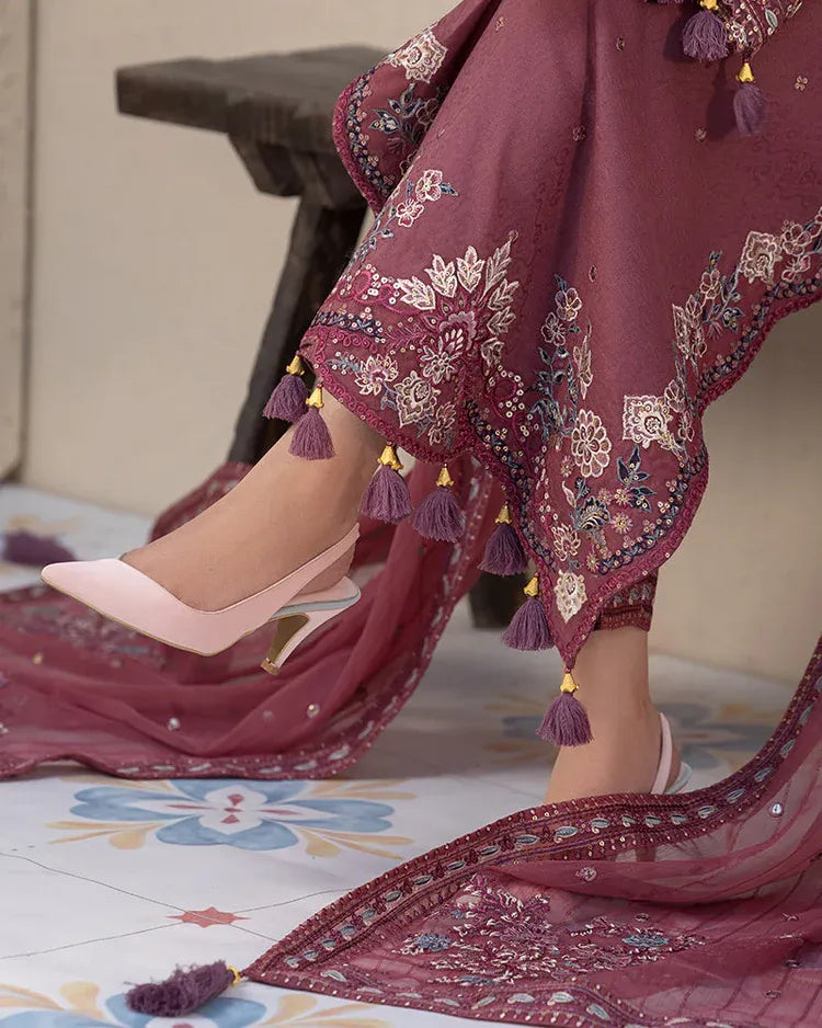 JADE-3PC LAWN SEQUENCE EMBROIDERED SHIRT WITH CHIFFON EMBROIDERED DUPATTA AND TROUSER-RP-4619