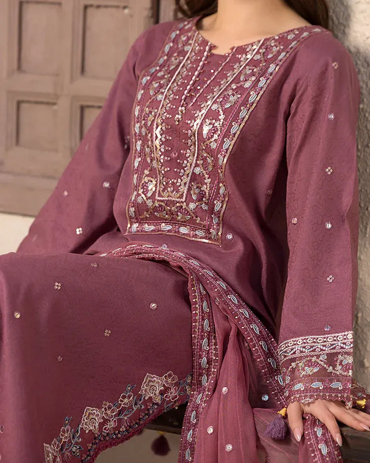 JADE-3PC LAWN SEQUENCE EMBROIDERED SHIRT WITH CHIFFON EMBROIDERED DUPATTA AND TROUSER-RP-4619