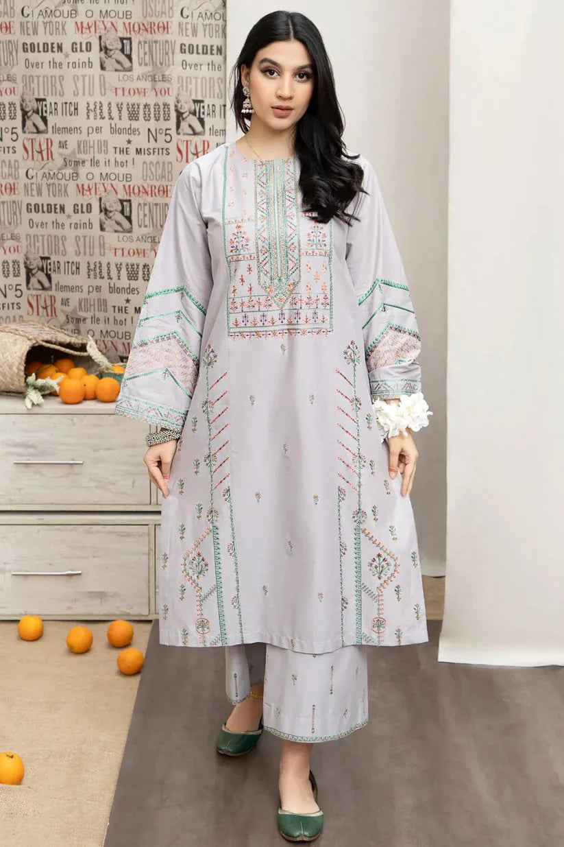 URGE - 3PC DHANAK EMBROIDERED SHIRT WITH COUTUTRE PRINTED SHAWL & EMB TROUSER-RP127