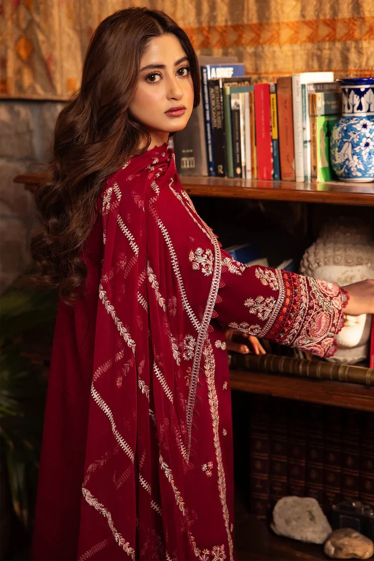 ZAHA- 3PC DHANAK EMBROIDERED SHIRT WITH BAMBER CHIFFON EMBROIDRED DUPATTA-BIC-4067