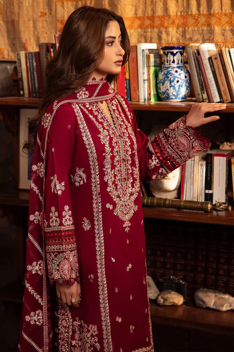 ZAHA- 3PC DHANAK EMBROIDERED SHIRT WITH BAMBER CHIFFON EMBROIDRED DUPATTA-BIC-4067