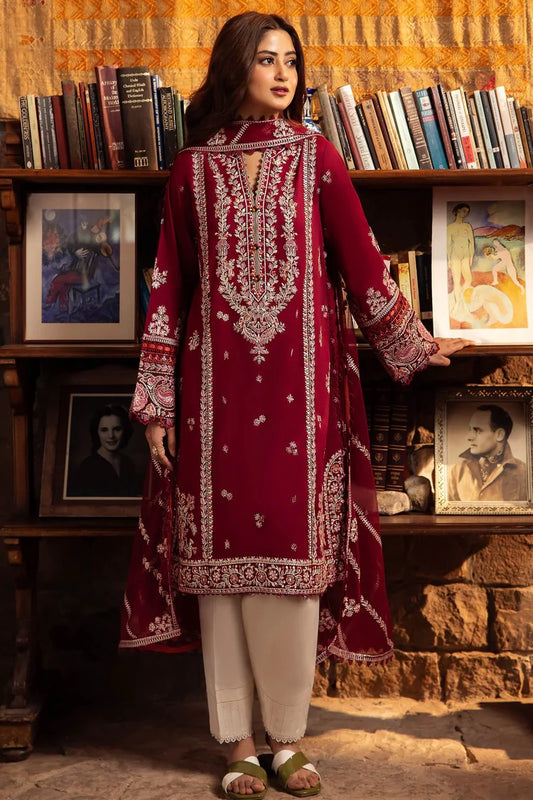 ZAHA- 3PC DHANAK EMBROIDERED SHIRT WITH BAMBER CHIFFON EMBROIDRED DUPATTA-BIC-4067