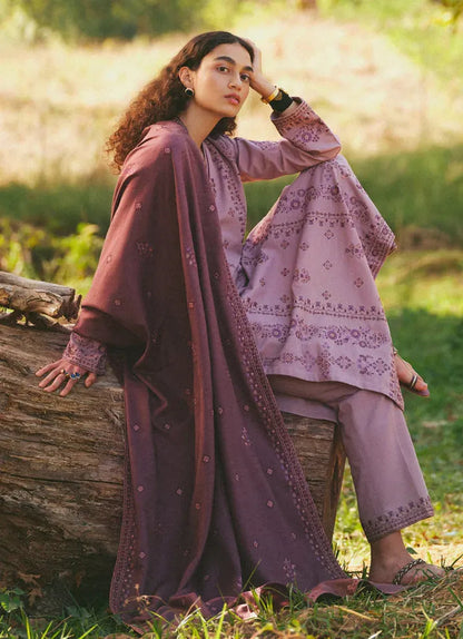 MARIA.B - 3PC DHANAK EMBROIDERED SHIRT WITH DHANAK EMBROIDERED SHAWL AND TROUSER-RP-3101