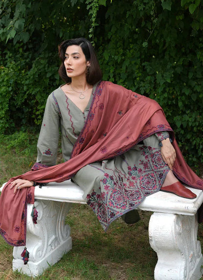 IMAGE - 3PC KHADDAR EMBROIDERED SHIRT WITH DHANAK EMBROIDERED SHAWL & TROUSER-RP-3367