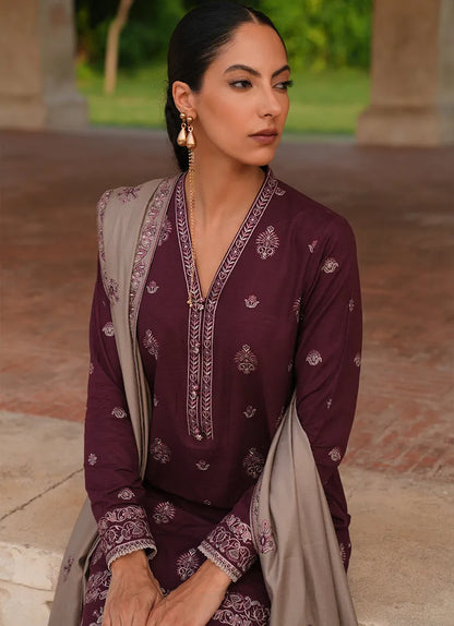 IMAGE-3PC DHANAK EMBROIDERED SHIRT DHANAK EMBROIDERED SHAWL AND TROUSER-RP135