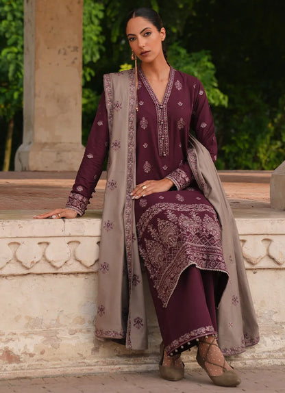 IMAGE-3PC DHANAK EMBROIDERED SHIRT DHANAK EMBROIDERED SHAWL AND TROUSER-RP135