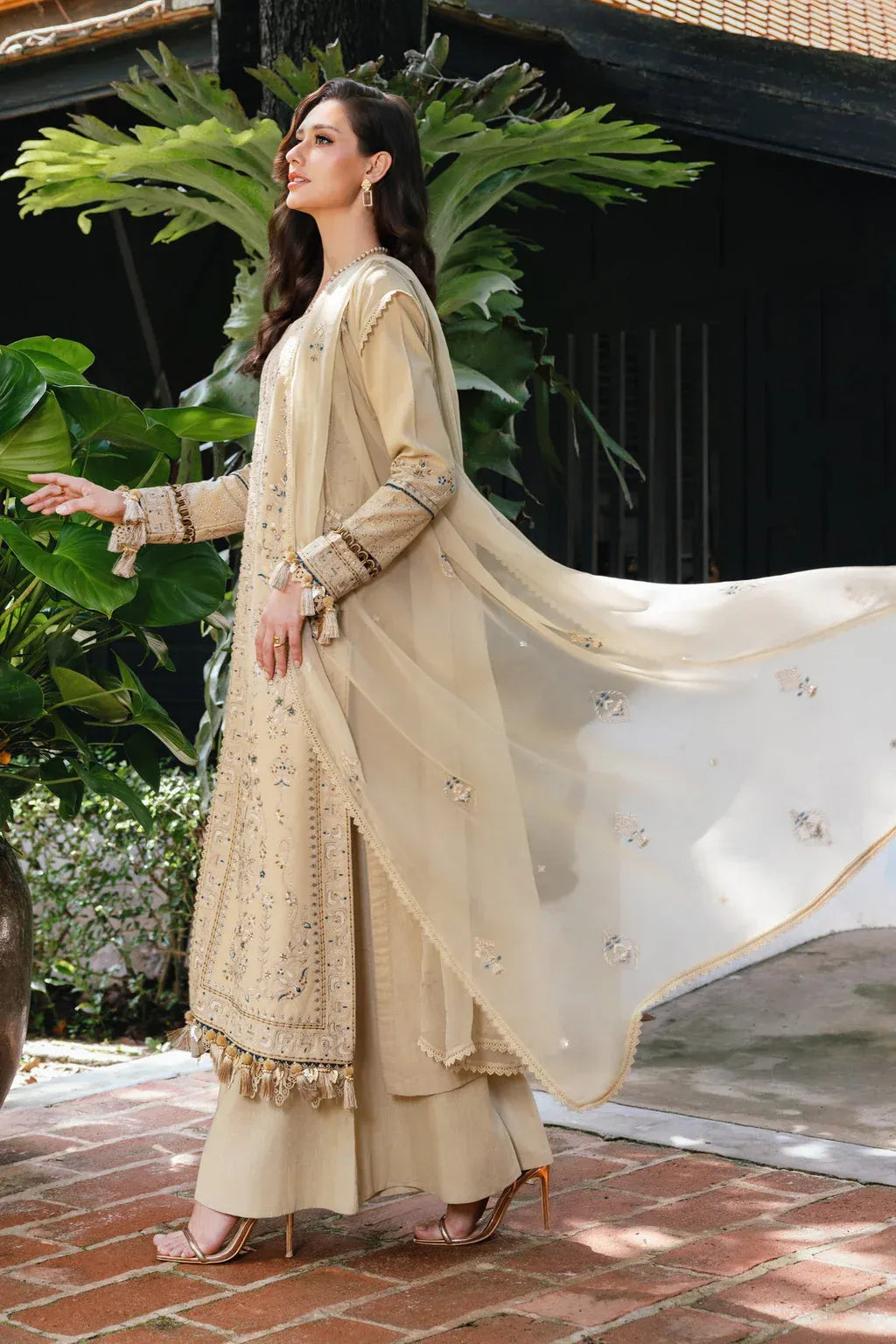 ETHNIC-3PC LAWN EMBROIDERED SHIRT WITH KHAADI NET EMBROIDERED DUPATTA AND TROUSER -RP-4658