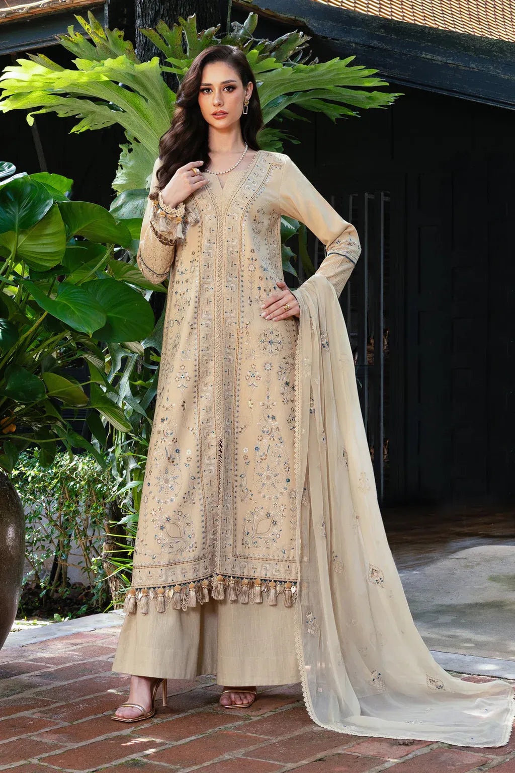 ETHNIC-3PC LAWN EMBROIDERED SHIRT WITH KHAADI NET EMBROIDERED DUPATTA AND TROUSER -RP-4658