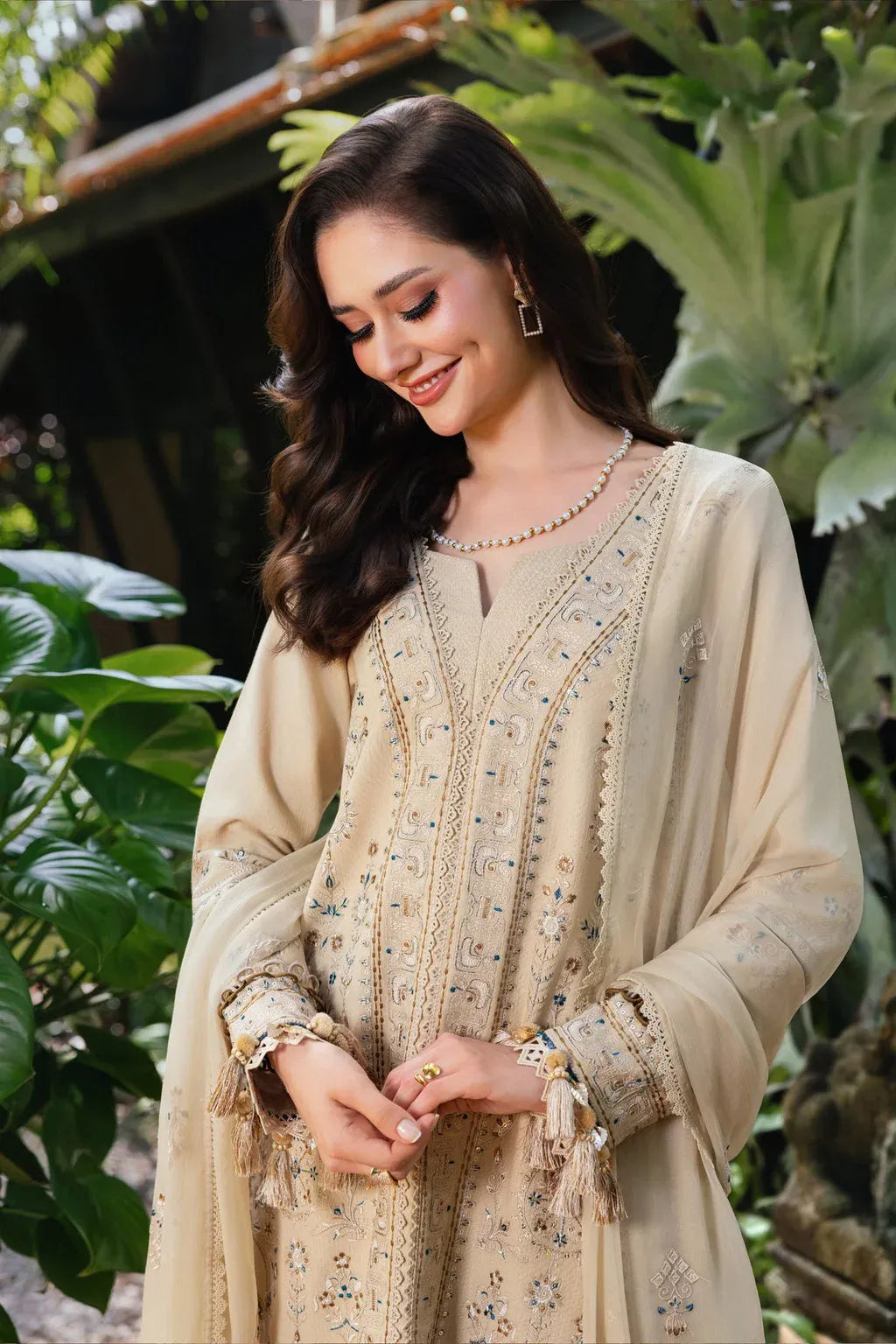 ETHNIC-3PC LAWN EMBROIDERED SHIRT WITH KHAADI NET EMBROIDERED DUPATTA AND TROUSER -RP-4658
