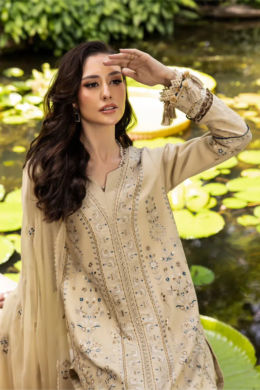 ETHNIC-3PC LAWN EMBROIDERED SHIRT WITH KHAADI NET EMBROIDERED DUPATTA AND TROUSER -RP-4658
