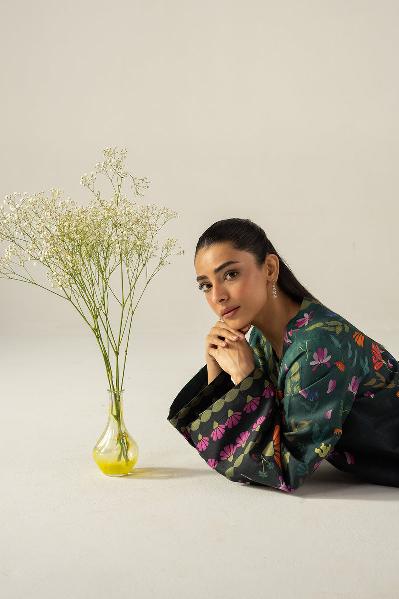 AFROZEH-2PC SHAMOZE SILK PRINTED SHIRT WITH SHAMOZE SILK PRINTED TROUSER-BIC-