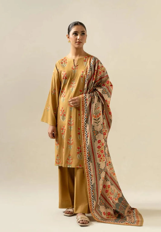 Sapphire- 3PC Dhanak Embroidered Shirt With Twil Print Wool Shawl & Trouser-RP-3355