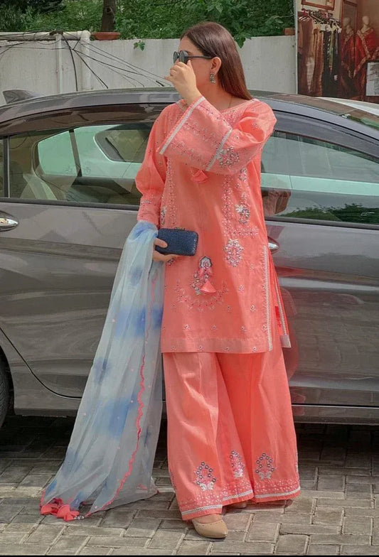 RANG RASIYA-3PC LAWN EMBROIDERED SHIRT WITH CHIFFON PRINTED DUPATTA & EMB TROUSER-RP-4539