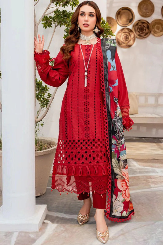 ZAINAB CHOTANI CHIKENKARI LAWN 3PC - CHIKENKARI LAWN EMB SHIRT WITH MONARK PRINTED DUPATTA AND LAWN DYED TROUSER | RP-4054
