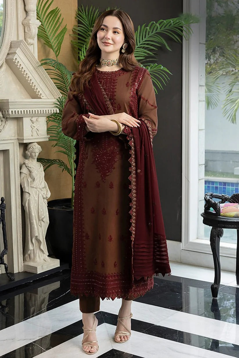 ASIM JOFA LAWN 3PC - LAWN EMB SHIRT WITH BAMBER CHIFFON EMB DUPATTA AND LAWN DYED TROUSER | RP-3647