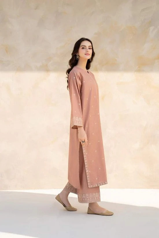 JAZMIN-2PC DHANAK EMBROIDERED SHIRT WITH DHANAK EMBROIDRED TROUSER-BIC-117