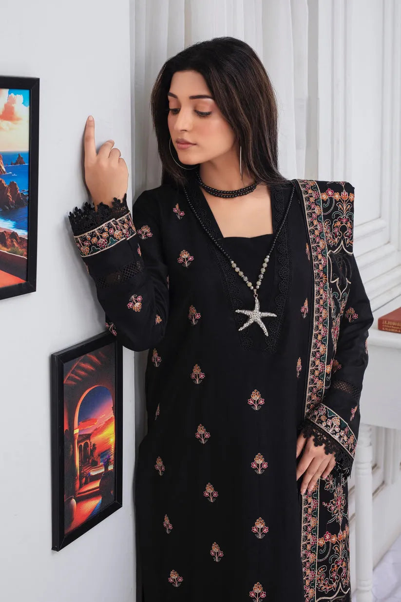 RANG PASAND-3PC DHANAK EMBROIDERED SHIRT WITH HEAVY CUTWORK EMBROIDERED DHANAK SHAWL AND TROUSER-RP111