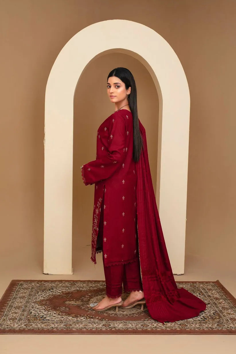 Rang Pasand-3PC Dhanak Embroidered Shirt with Velvet Dhanak Shawl and Trouser-BIC