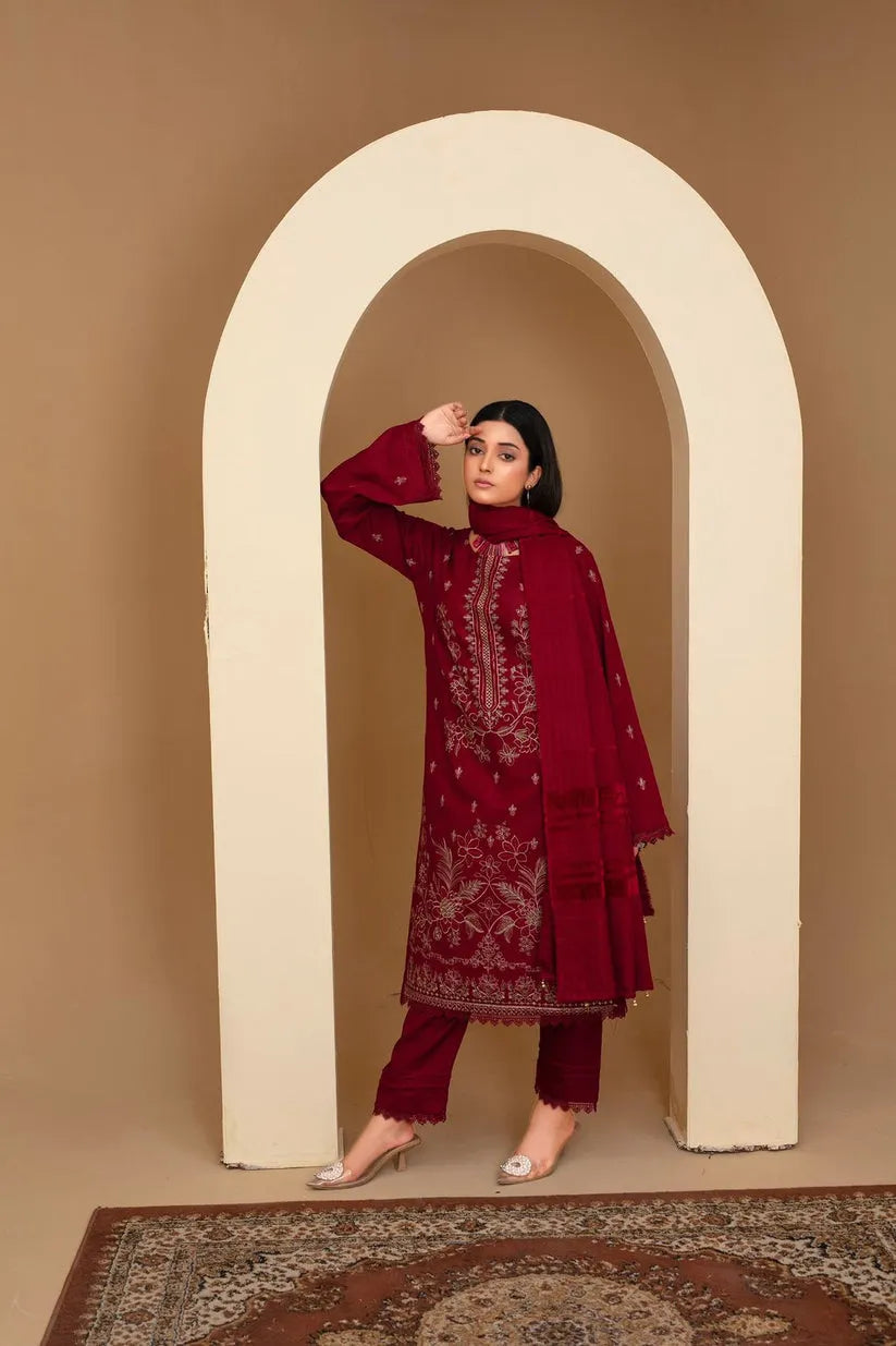 Rang Pasand-3PC Dhanak Embroidered Shirt with Velvet Dhanak Shawl and Trouser-BIC