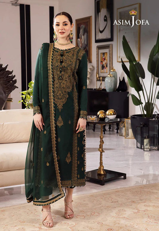 ASIM JOFA-3PC DHANAK EMBROIDRED SHIRT WITH DHANAK EMBROIDRED DUPATTA AND TROUSER-RP-3198