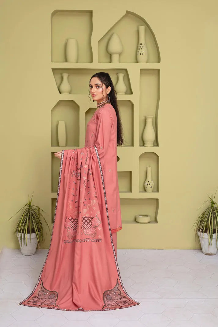 RANG PASAND-3PC DHANAK EMBROIDERED SHIRT WITH HEAVY CUTWORK EMBROIDERED DHANAK SHAWL AND TROUSER-rp-1507