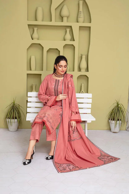 RANG PASAND-3PC DHANAK EMBROIDERED SHIRT WITH HEAVY CUTWORK EMBROIDERED DHANAK SHAWL AND TROUSER-rp-1507