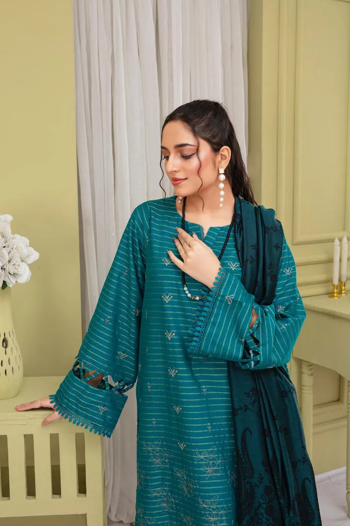 RANG PASAND-3PC KHADAR CUTWORK EMBROIDERED SHIRT WITH KASHMIRI JACQUARD WOOL SHAWL-RP-1501