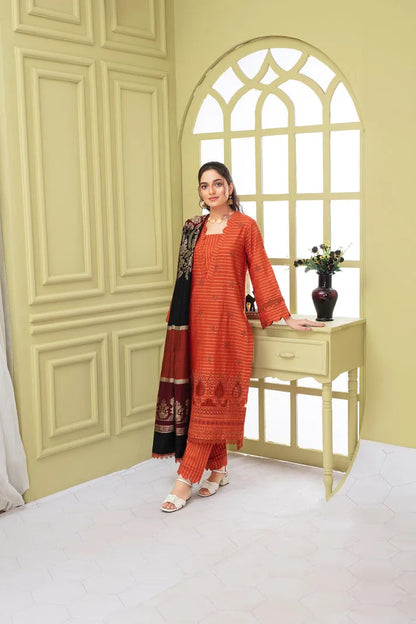 RANG PASAND-3PC KHADAR CUTWORK EMBROIDERED SHIRT WITH KASHMIRI JACQUARD WOOL SHAWL-RP-1504