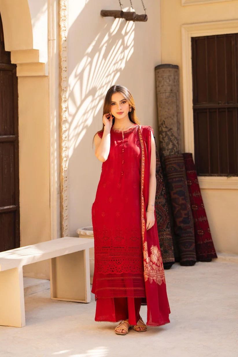 MIRAKHI LAWN 3PC - LAWN CHIKANKARI EMB SHIRT WITH JACQUARD LAWN DUPATTA AND LAWN DYED TROUSER | RP-5400