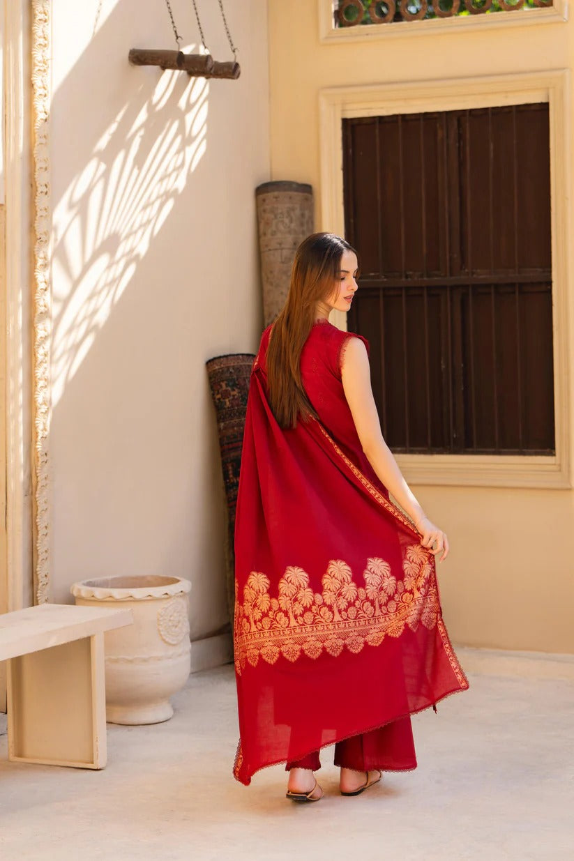 MIRAKHI LAWN 3PC - LAWN CHIKANKARI EMB SHIRT WITH JACQUARD LAWN DUPATTA AND LAWN DYED TROUSER | RP-5400