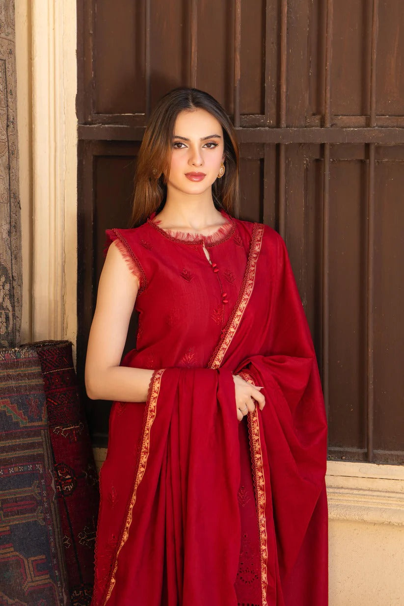 MIRAKHI LAWN 3PC - LAWN CHIKANKARI EMB SHIRT WITH JACQUARD LAWN DUPATTA AND LAWN DYED TROUSER | RP-5400