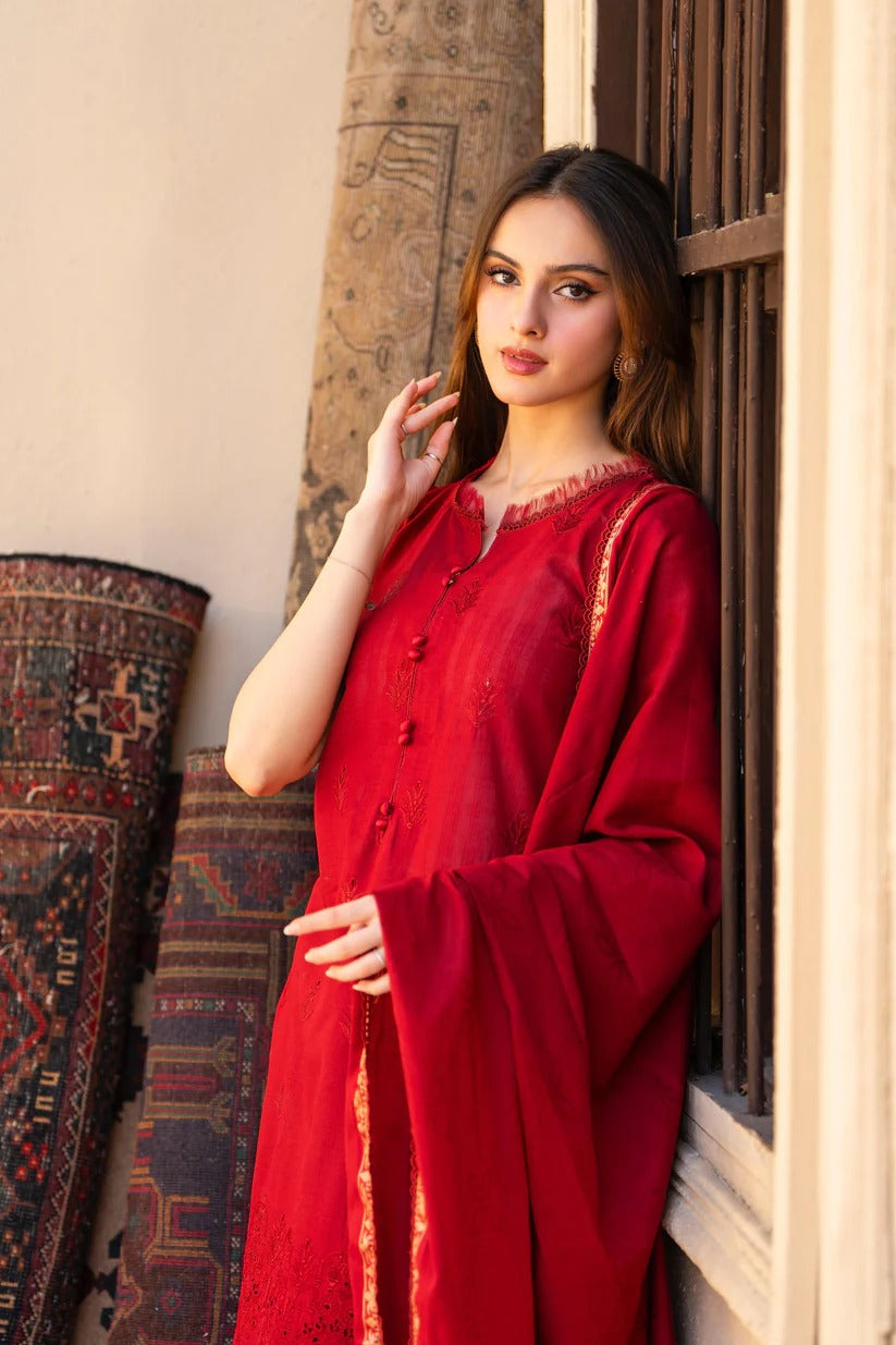 MIRAKHI LAWN 3PC - LAWN CHIKANKARI EMB SHIRT WITH JACQUARD LAWN DUPATTA AND LAWN DYED TROUSER | RP-5400