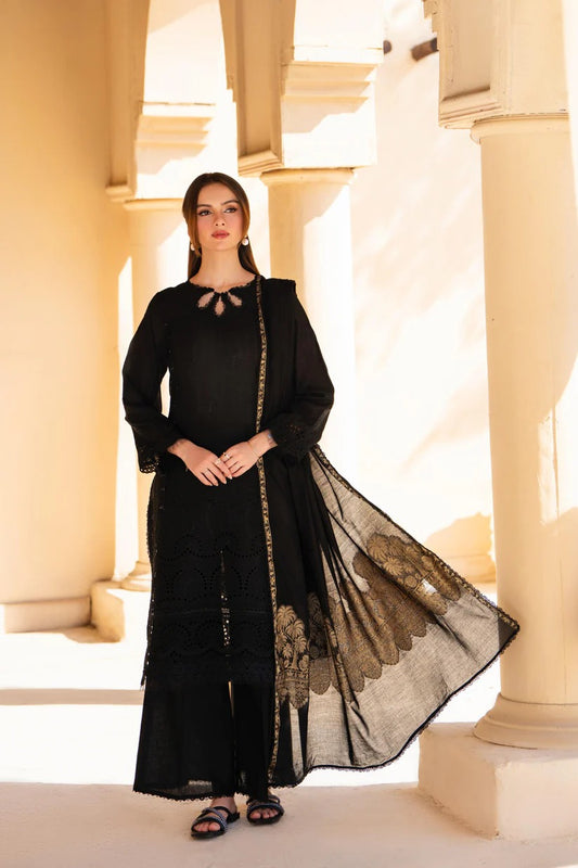 MIRAKHI LAWN 3PC - LAWN CHIKANKARI EMB SHIRT WITH JACQUARD LAWN DUPATTA AND LAWN DYED TROUSER | RP-5200