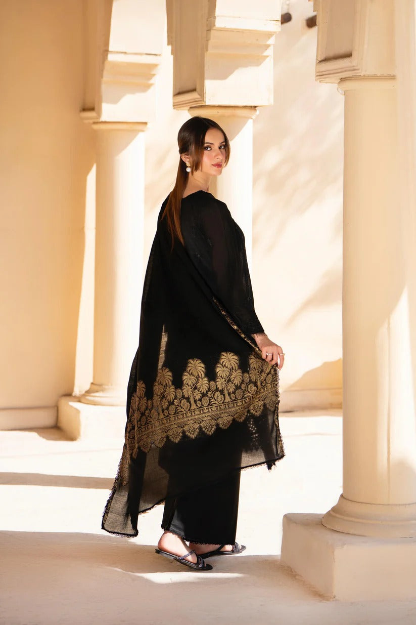 MIRAKHI LAWN 3PC - LAWN CHIKANKARI EMB SHIRT WITH JACQUARD LAWN DUPATTA AND LAWN DYED TROUSER | RP-5200