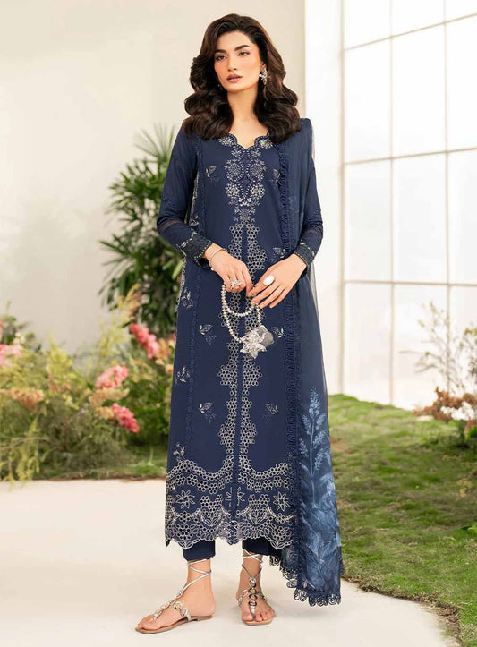 IZNIK-3PC DHANAK CHIKAN EMBROIDERED SHIRT WITH COURTRAI PRINTED SHAWL AND EMB TROUSER-BIC-4132
