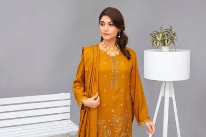 Rang Pasand-3PC Dhanak Embroidered Shirt with Velvet Dhanak Shawl and Trouser-RP-2678- YELLOW