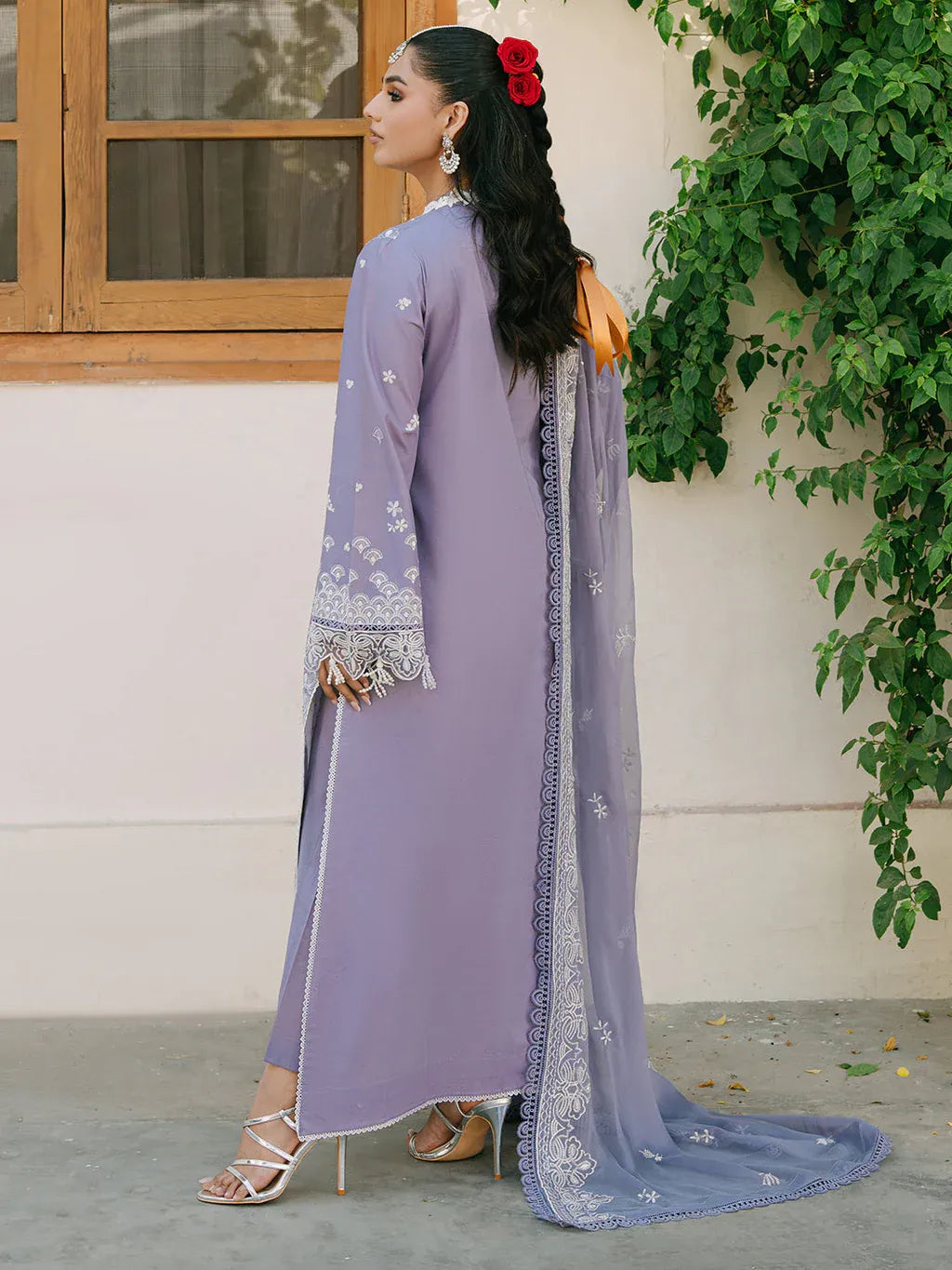 MAHNUR-3PC LAWN EMBROIDERED SHIRT WITH KHADDI NET EMBROIDERED DUPATTA AND TROUSER-RP-4699