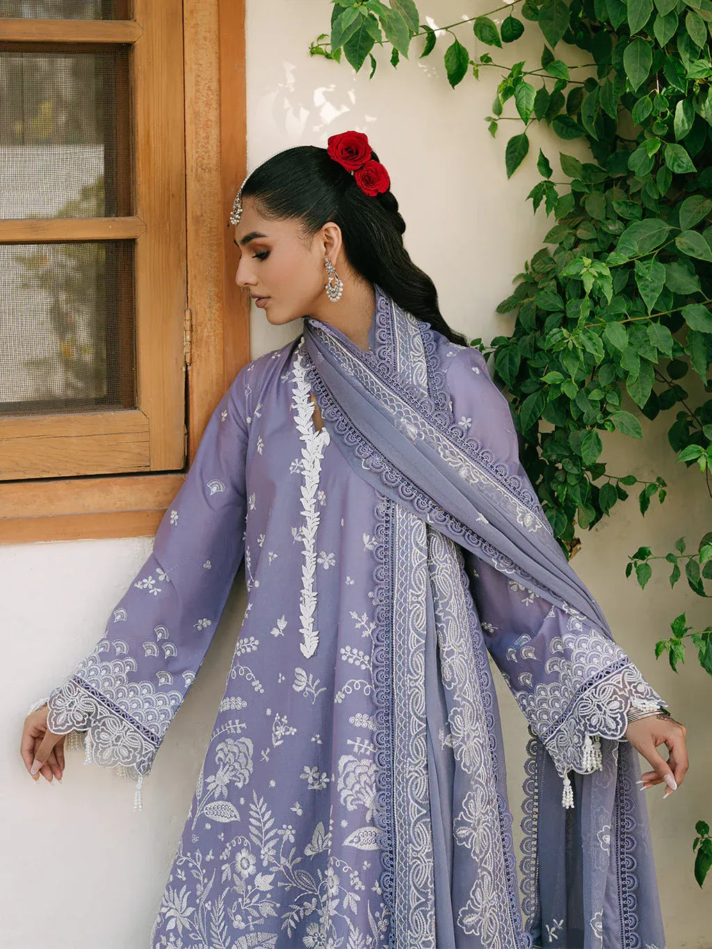 MAHNUR-3PC LAWN EMBROIDERED SHIRT WITH KHADDI NET EMBROIDERED DUPATTA AND TROUSER-RP-4699