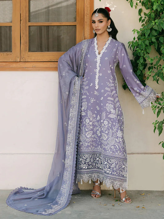 MAHNUR-3PC LAWN EMBROIDERED SHIRT WITH KHADDI NET EMBROIDERED DUPATTA AND TROUSER-RP-4699