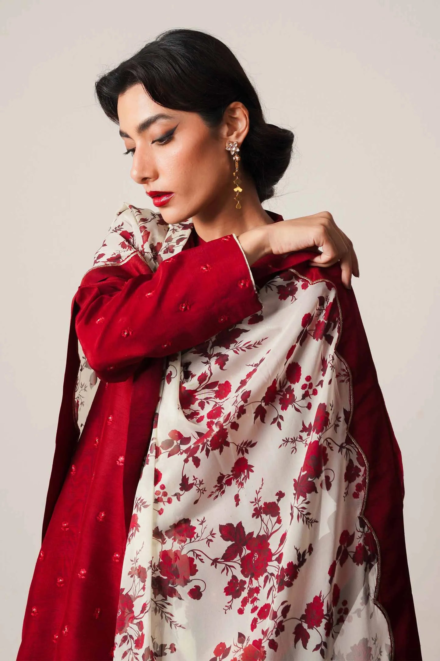 ZARA SHAHJAHAN - 3PC DHANAK EMBROIDERED SHIRT WITH COUTURE WOOL PRINTED SHAWL AND DHANAK TROUSER-RP-1249