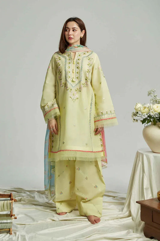 ZARA SHAH JAHAN-3PC LAWN EMBROIDERED SHIRT WITH CHIFFON PRINTED DUPATTA & EMB TROUSER-RP-4650