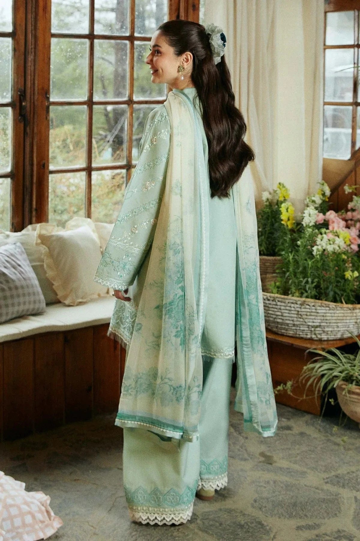 ZARA SHAHJAHAN LAWN 3PC - LAWN EMB SHIRT WITH MONARK PRINTED DUPATTA AND LAWN EMB TROUSER | RP-1019