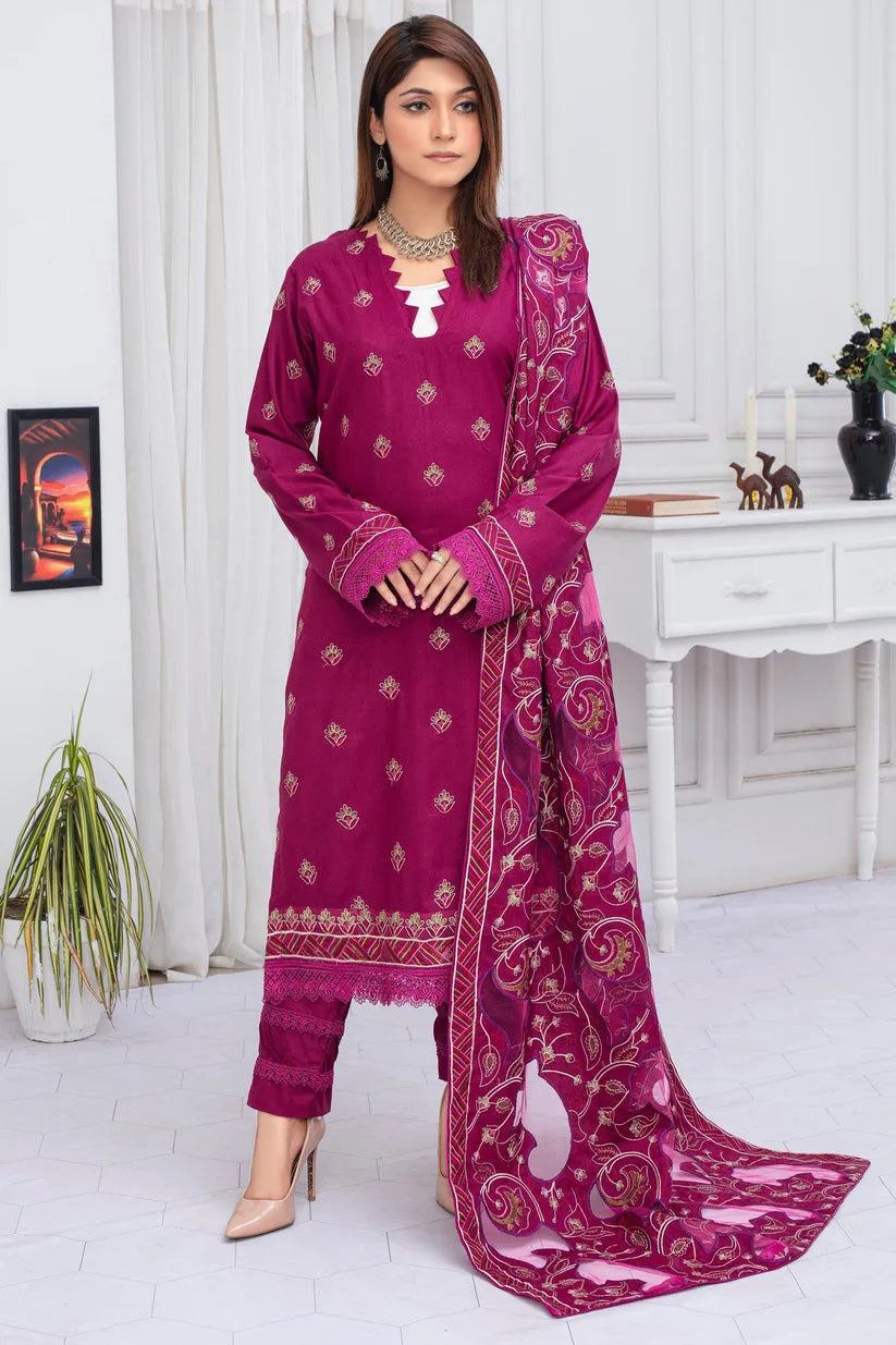 RANG PASAND-3PC DHANAK EMBROIDERED SHIRT WITH HEAVY CUTWORK EMBROIDERED DHANAK SHAWL AND TROUSER-RP112