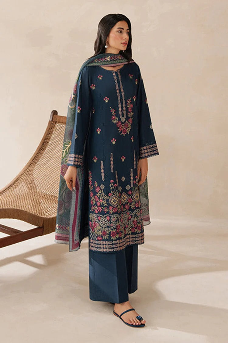 SAPPHIRE-3PC DHANAK EMBROIDERED SHIRT WITH COURTRAI WOOL PRINTED SHAWL AND TROUSER -BIC-4310