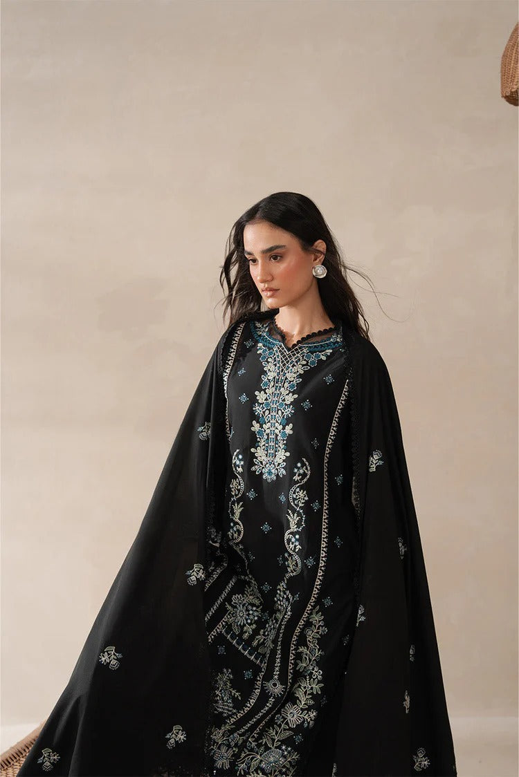 BEECHTREE-3PC KARANDI EMBROIDERED SHIRT WITH KHADDI NET EMBROIDERED DUPATTA AND EMB TROUSER-BIC-4258
