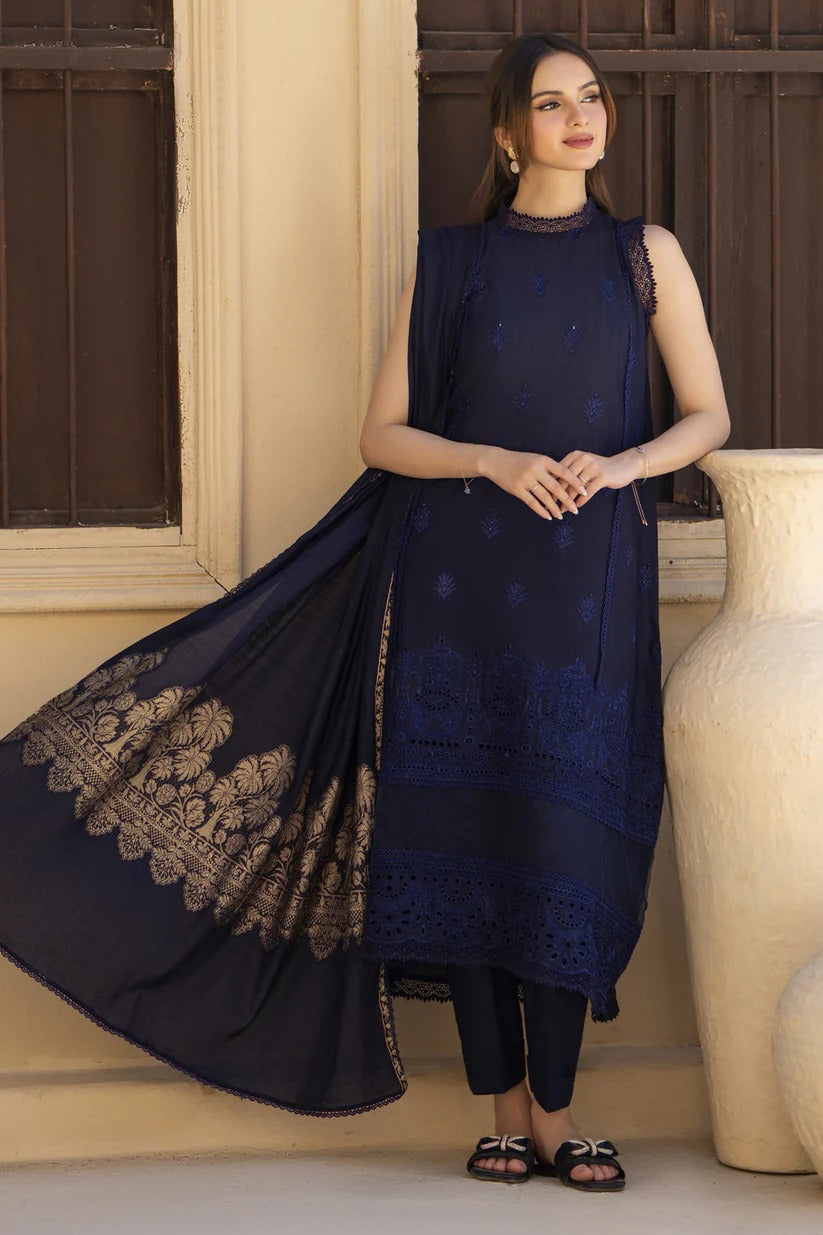 MIRAKHI LAWN 3PC - LAWN CHIKANKARI EMB SHIRT WITH JACQUARD LAWN DUPATTA AND LAWN DYED TROUSER | RP-5300