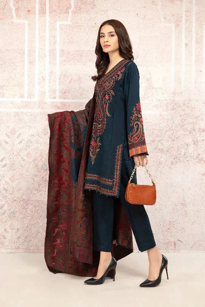 MARIA B-3PC DHANAK EMBROIDRED SHIRT WITH KOTAIL PRINT SHAWL AND TROUSER-RP139