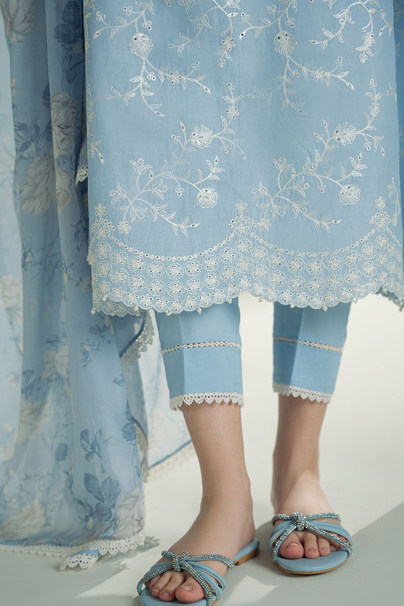 CROSS STITCH-3PC DHANAK EMBROIDERED SHIRT WITH COUTRAI PRINTED SHAWL AND TROUSER-BIC-4109