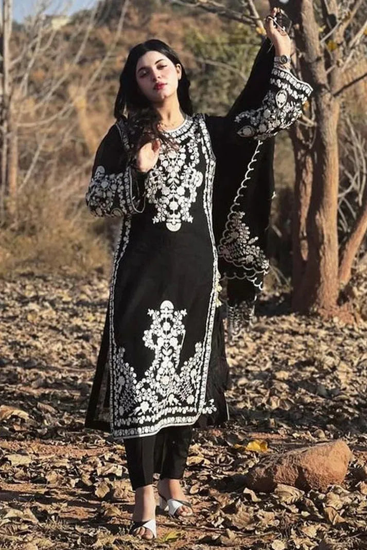 JAZMIN- DHANAK 3PC EMBROIDERED SHIRT WITH DHANAK EMBROIDERED SHAWL WITH TROUSER -RP-3228-B